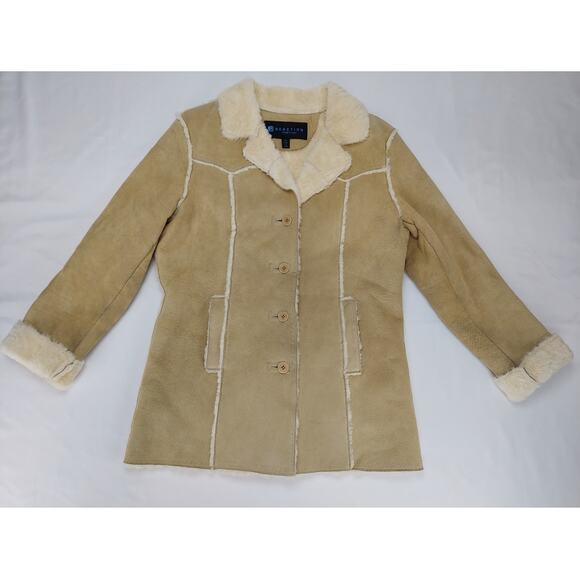 Kenneth Cole Reaction Women's Suede Leather Lined Jacket Beige M - Picture 1 of 15